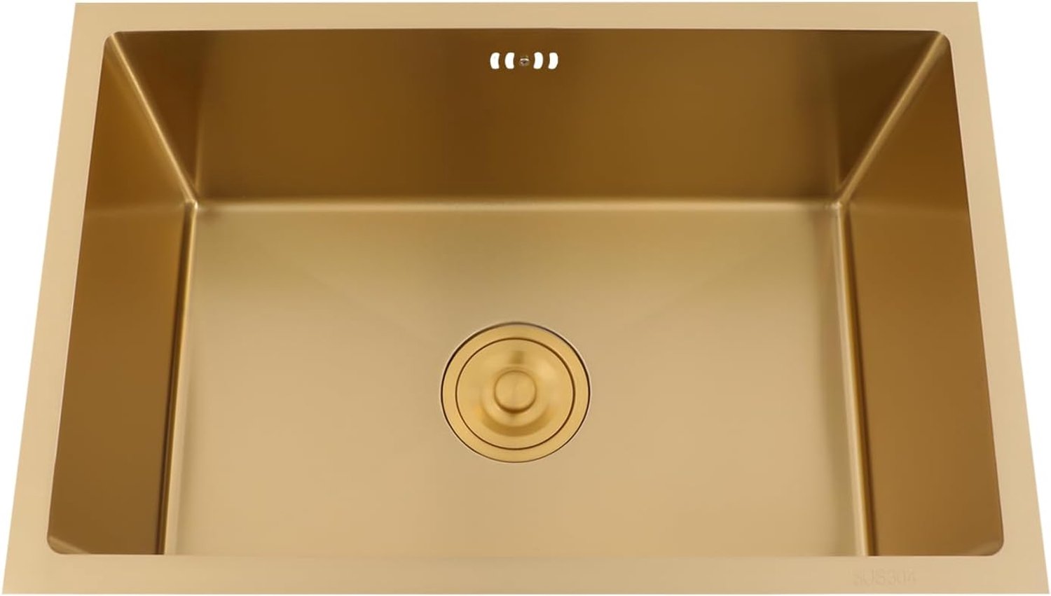 Roestvrij staal met 360° kraan & sifon, keukenspoelbakset, inbouwwastafel, rechthoekige opzetspoelbak voor keuken, bar, café, huishouden en commercieel (goud, 60 x 40)