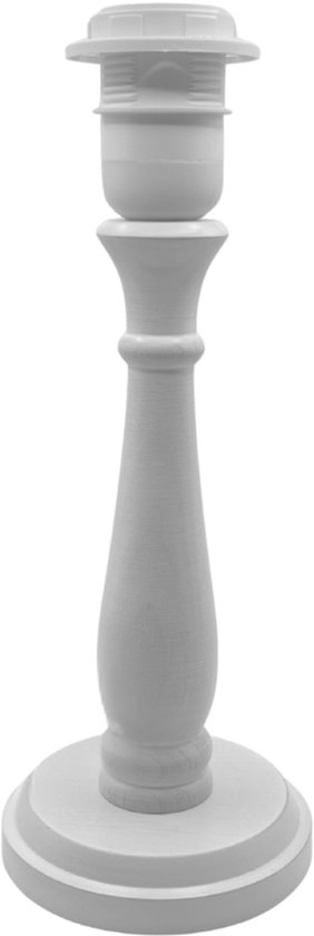 Pied de lampe en bois blanc avec un design élégant, fin et classique pour une douille E27.