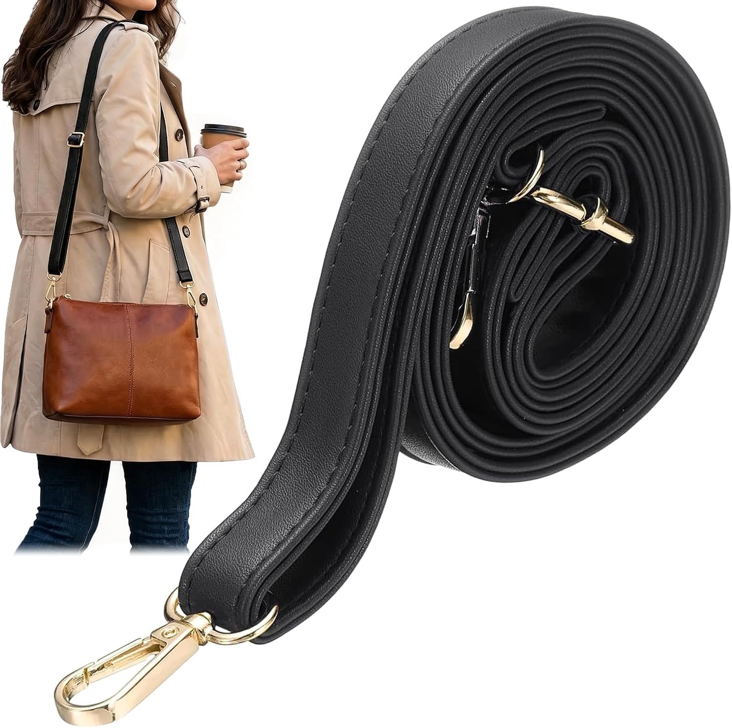 Verstelbare Schouderband voor Crossbody Tas in Zwart PU met Gouden Gesp, Ideaal voor Handtassen, Purse en Dagelijks Gebruik