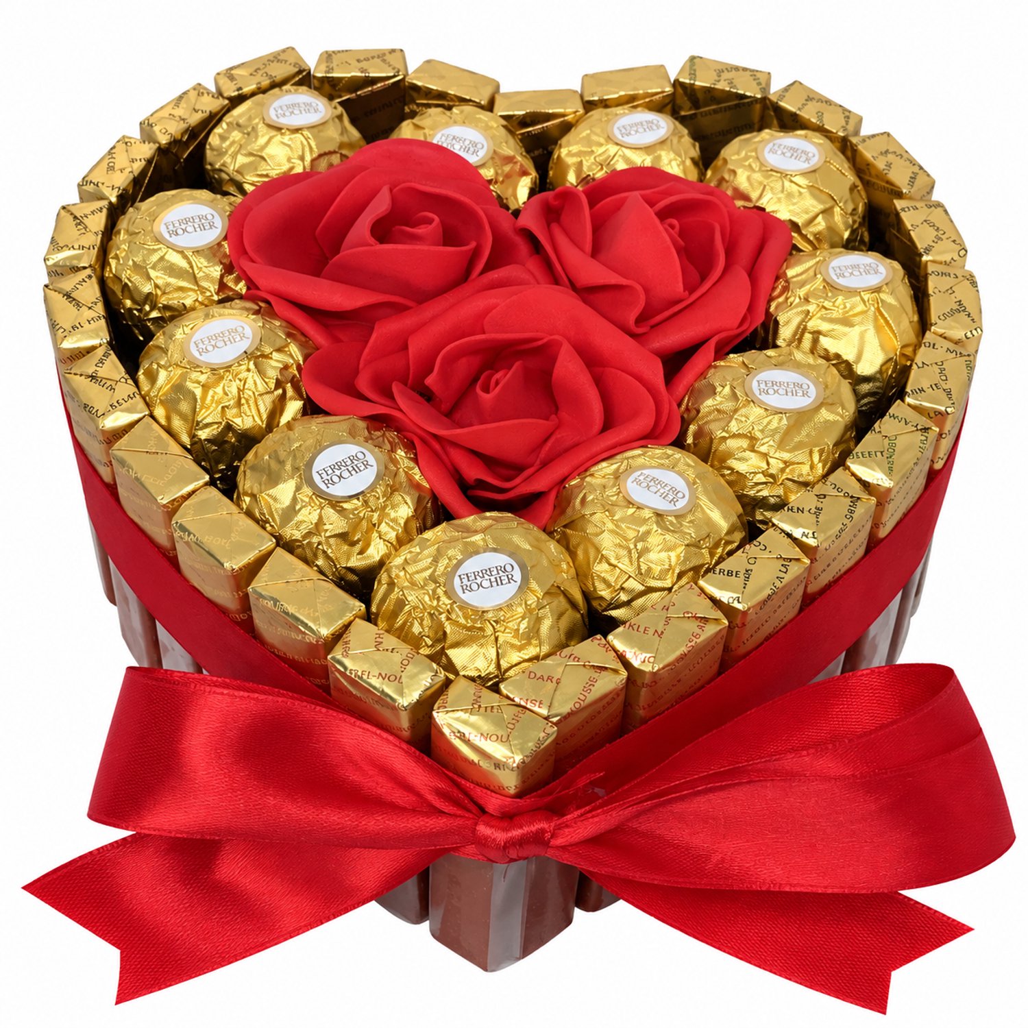 Nina's Giftshop® Chocolade Hart met Ferrero Rocher & Rode Rozen – Valentijn Cadeau – Chocolade Geschenk – Cadeau voor Haar & Hem – Liefdescadeau