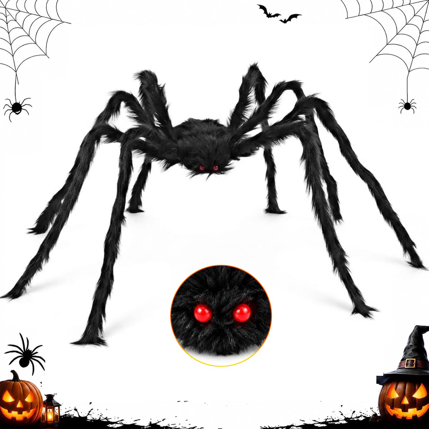 2m Gigantische Halloween-Spindecoratie - Grote Zwarte Spin Met Rode Ogen - Enge, Grote Nepspin - Spookhuis-Attributen