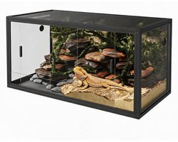 83 gal terrarium voor baardagamen - glazen schuifdeur - terrarium van gehard glas voor reptielen - 120×50×50 cm - zwart