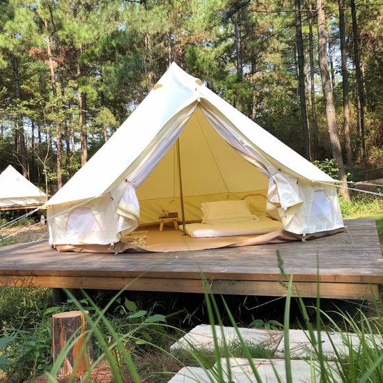 4m 900D Oxford Bell‑tent Luxe Glamping Tent Off‑wit met Schoorsteenopening — afbeelding 2