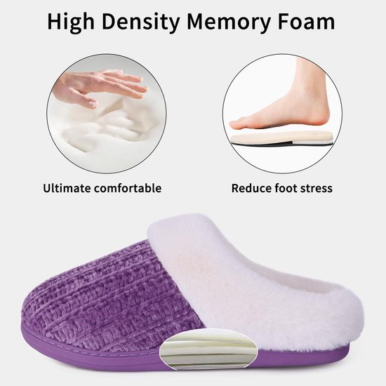 Homaxy - Dames slippers – Warme slippers – Comfortabele katoenen slippers – Pluche Slippers met Traagschuim en Zachte Voering - Lichtgewicht Antislip Pantoffels met Gesloten Teen - Paars - 40-41 - Geschikt voor voetlengte van - 24,8 cm