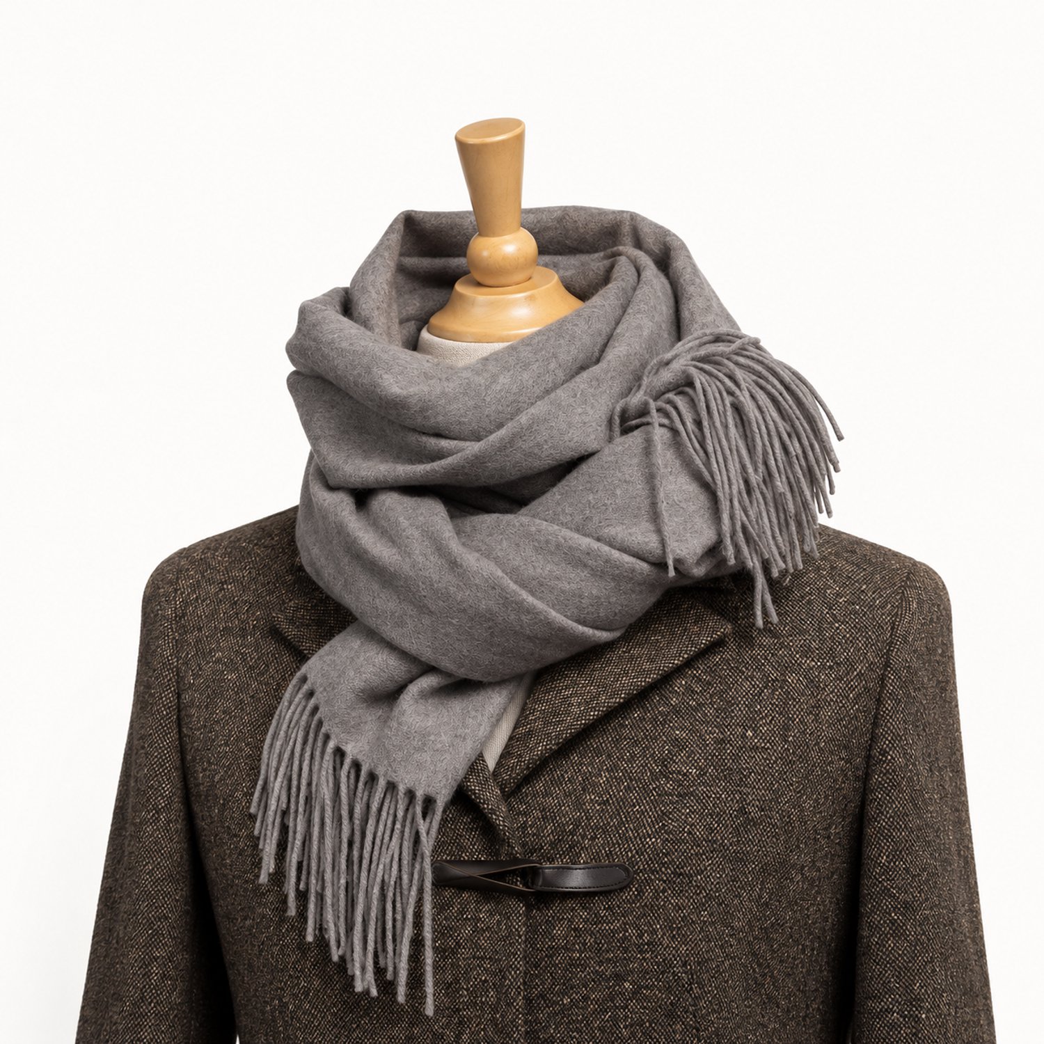 Victoria Valenza sjaal - 100% kasjmier - Grijsbeige - Extra Grote 200 x 70 cm met Franjes