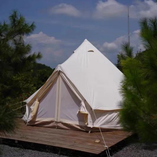4m 900D Oxford Bell‑tent Luxe Glamping Tent Off‑wit met Schoorsteenopening — afbeelding 4