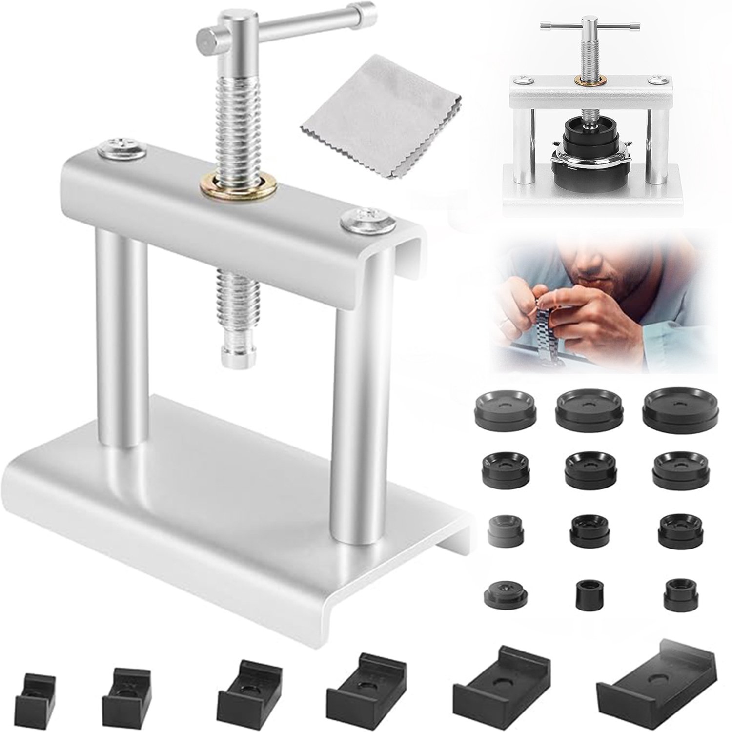 Reparatie Set Voor Horloge Pers, Horloge Persgereedschap Met 18 Matrijzen, Universele Reparatieset Voor Horlogekasten.