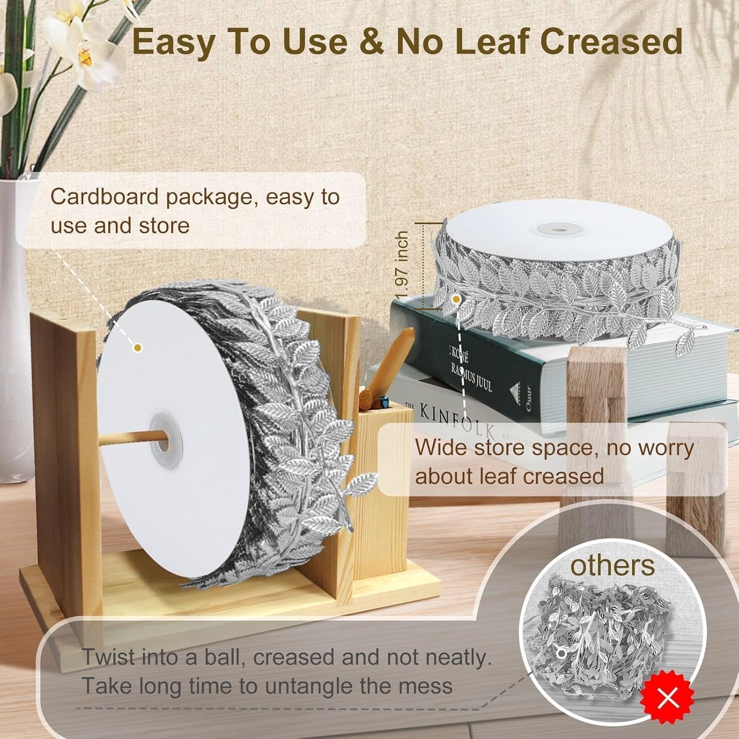 Decoratieve Kunststof Bladeren 18m Kerstguirlande Cadeaulint voor DIY Feest en Bruiloft (Zilver) – foto 3