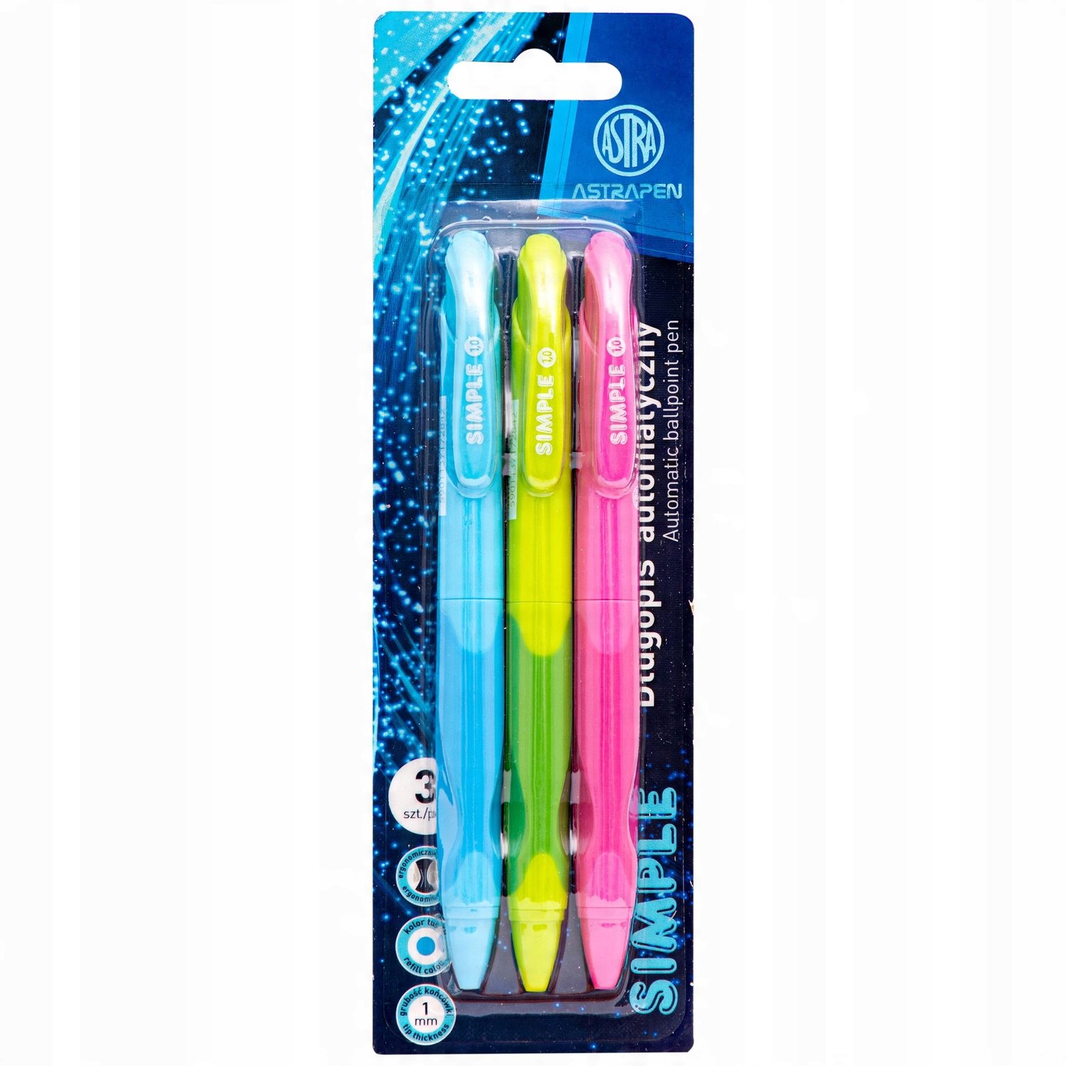 Astra Velvet Automatische Pen - Blauw, 1mm, 3 Stuks