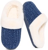 Olanly - Dames slippers – Warme slippers - Antislip Pantoffels met Gesloten Teen - Open hiel slippers - Marineblauw - 38-39 - Geschikt voor voetlengte van 24,1 cm