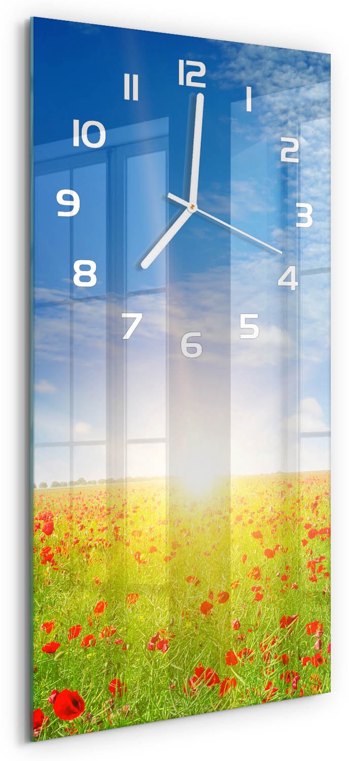 Tulup Wandklok - Klaproosveld Moderne Wandklok Glas - 30x60 cm - Veelkleurig Wandklok Glas Decoratie - Witte handen - Rechthoekige Klok - Glazen Wandklok Design - Klok Glas Met Opdruk