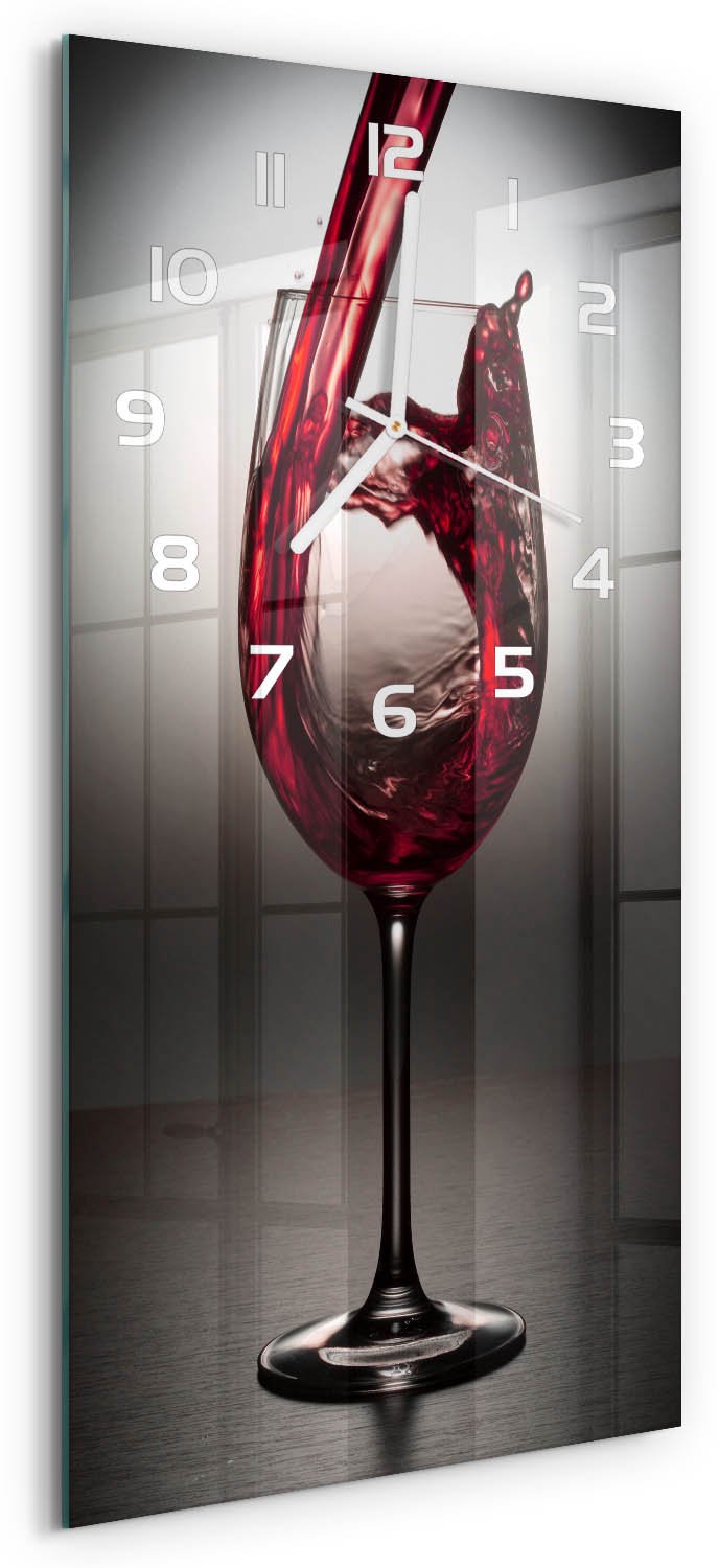 Tulup Wandklok - Rode wijn Wandklok Glas Decoratie - 30x60 cm - Rood Gekleurde Glazen Klok - Witte handen - Rechthoekige Klok - Klok Glas Met Opdruk - Moderne Wandklok Glas