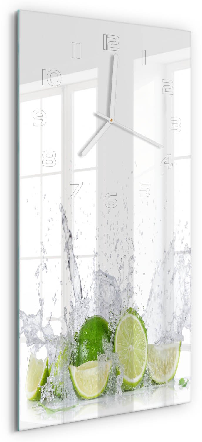 Tulup Wandklok - Calciumcarbonaat Glazen Klok Met Print - 30x60 cm - Groente Wandklok Glas Met Motief - Witte handen - Rechthoekige Klok - Wandklok Glas Decoratie - Gekleurde Glazen Klok