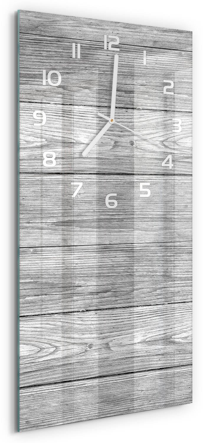 Tulup Wandklok - Houten achtergrond Glazen Klok Met Print - 30x60 cm - Grijs Wandklok Glas Met Motief - Witte handen - Rechthoekige Klok - Wandklok Glas Decoratie - Gekleurde Glazen Klok