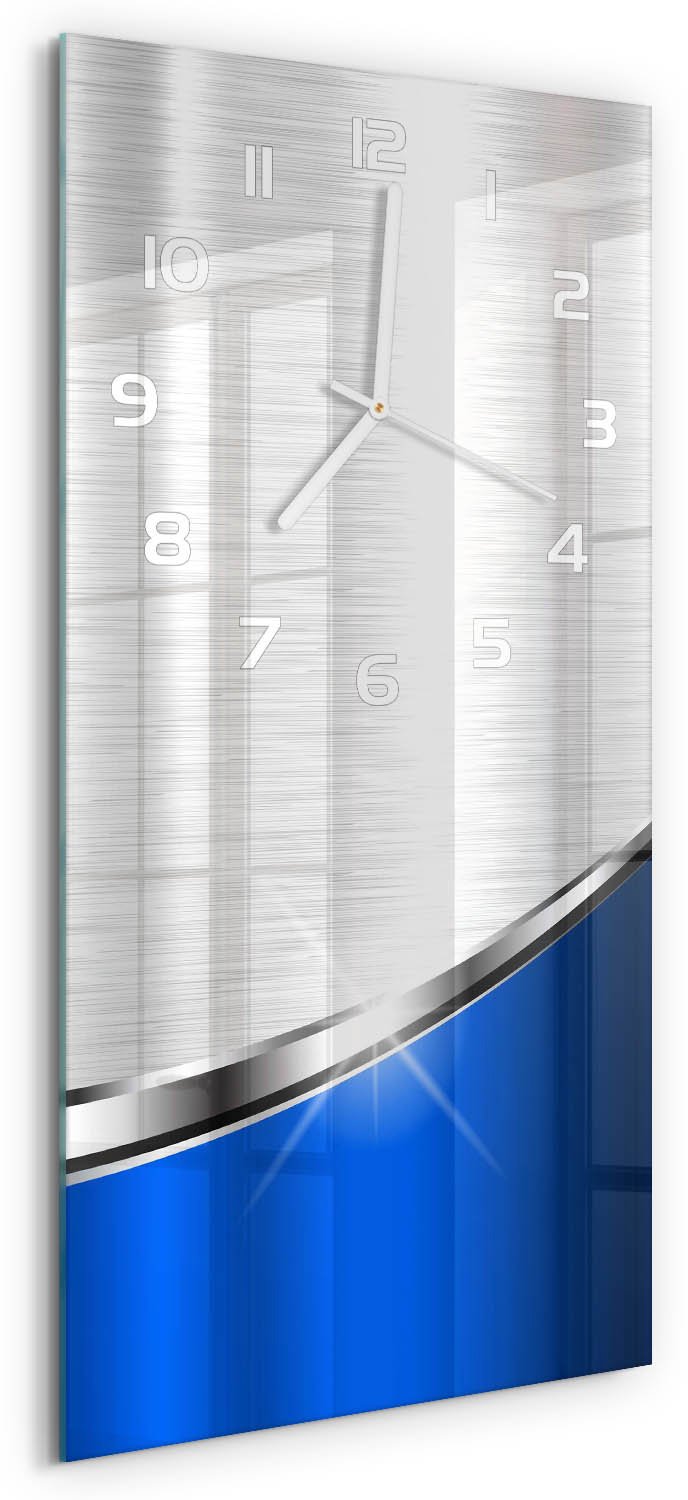 Tulup Wandklok - Metaalabstractie Gekleurde Glazen Klok - 30x60 cm - Blauw Glazen Klok Met Print - Witte handen - Rechthoekige Klok - Moderne Wandklok Glas - Wandklok Glas Decoratie