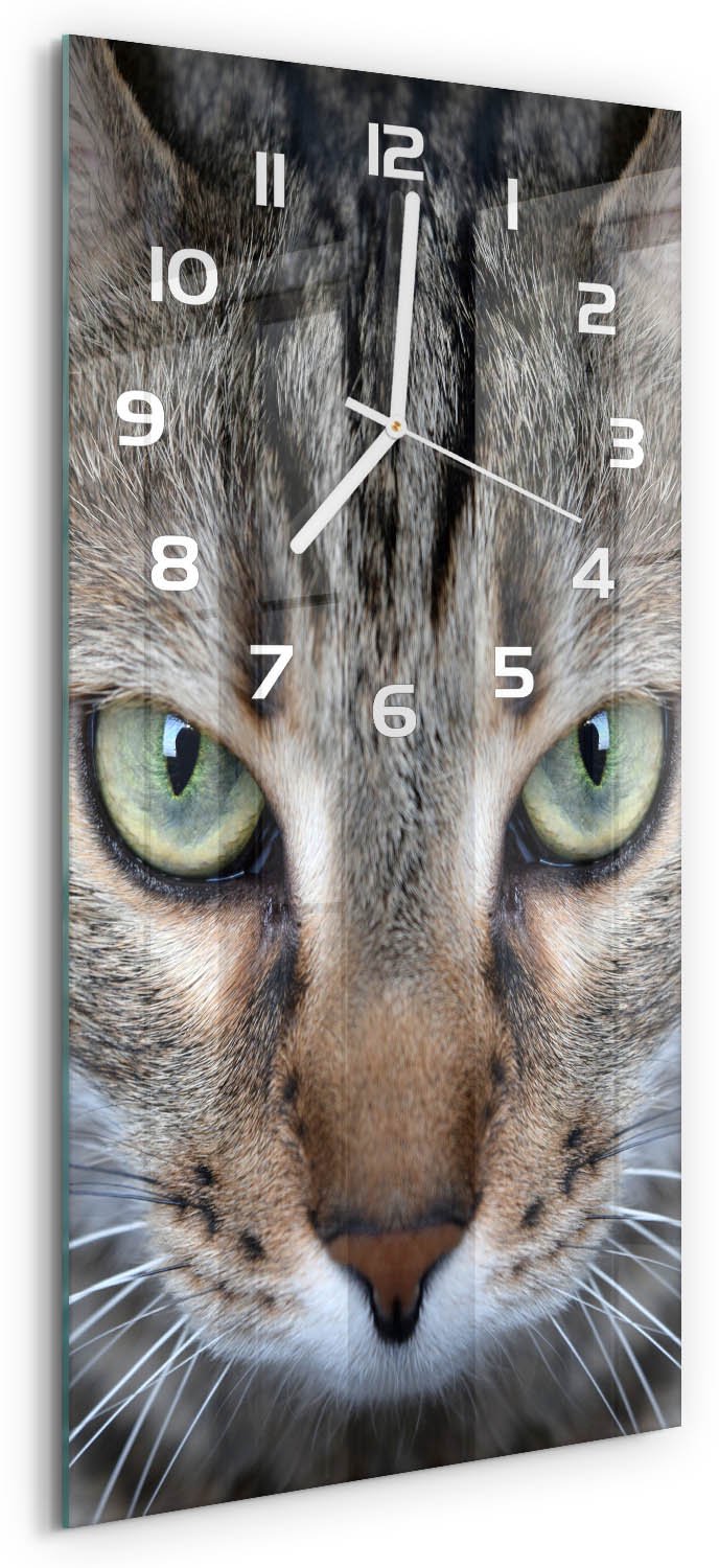Tulup Wandklok - Kattenogen Gekleurde Glazen Klok - 30x60 cm - Bruin Glazen Klok Met Print - Witte handen - Rechthoekige Klok - Moderne Wandklok Glas - Wandklok Glas Decoratie