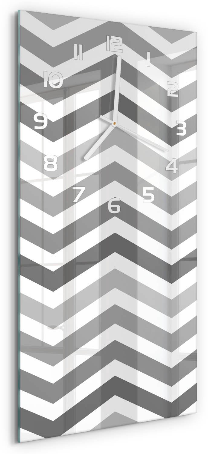 Tulup Wandklok - Grijze zigzag Gekleurde Glazen Klok - 30x60 cm - Grijs Glazen Klok Met Print - Witte handen - Rechthoekige Klok - Moderne Wandklok Glas - Wandklok Glas Decoratie
