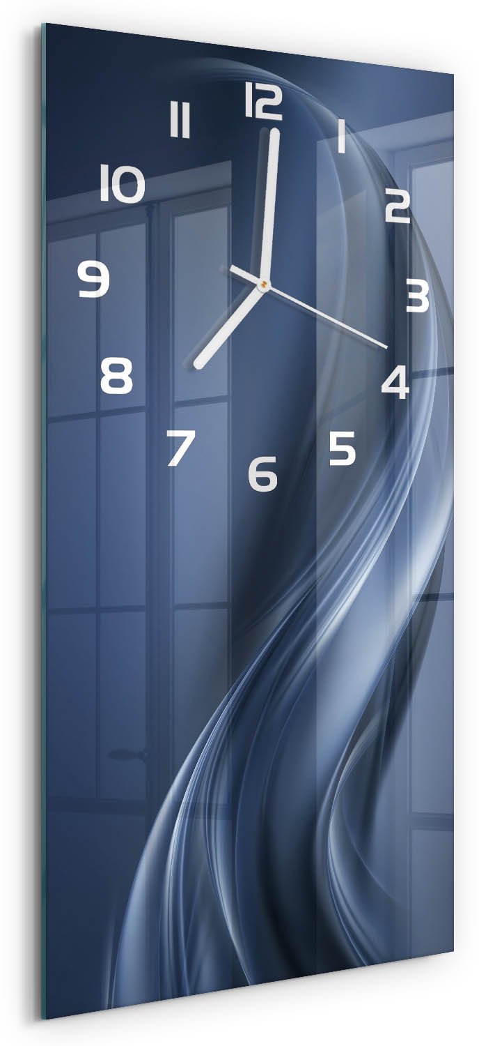 Tulup Wandklok - Grijze golf Moderne Wandklok Glas - 30x60 cm - Grijs Wandklok Glas Decoratie - Witte handen - Rechthoekige Klok - Glazen Wandklok Design - Klok Glas Met Opdruk
