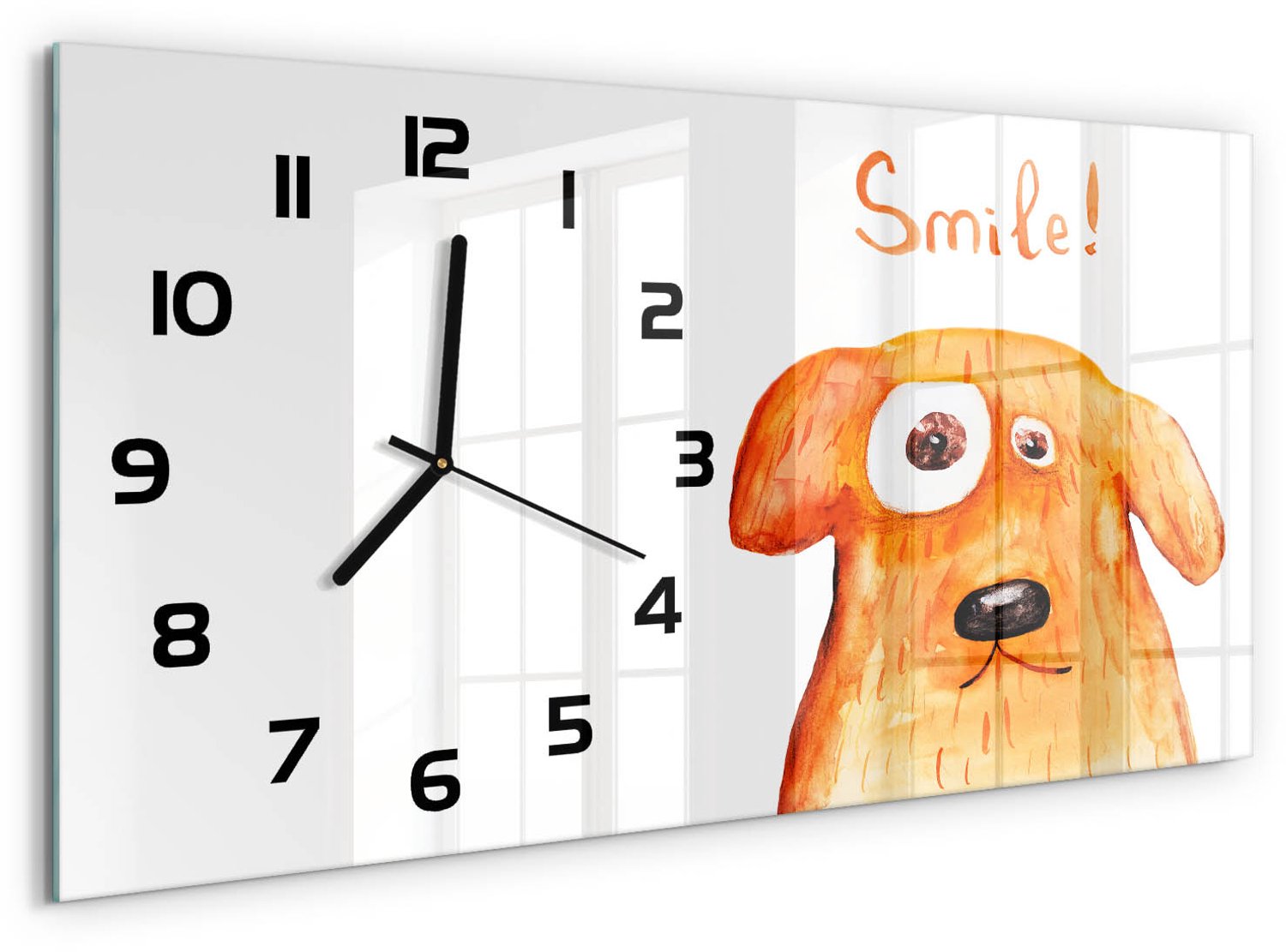 TULUP Wandklok - Hond Klok Glas Met Opdruk - 60x30 cm - Oranje Moderne Wandklok Glas - Zwarte handen - Rechthoekige Klok - Decoratieve Glazen Klok - Glazen Wandklok Design