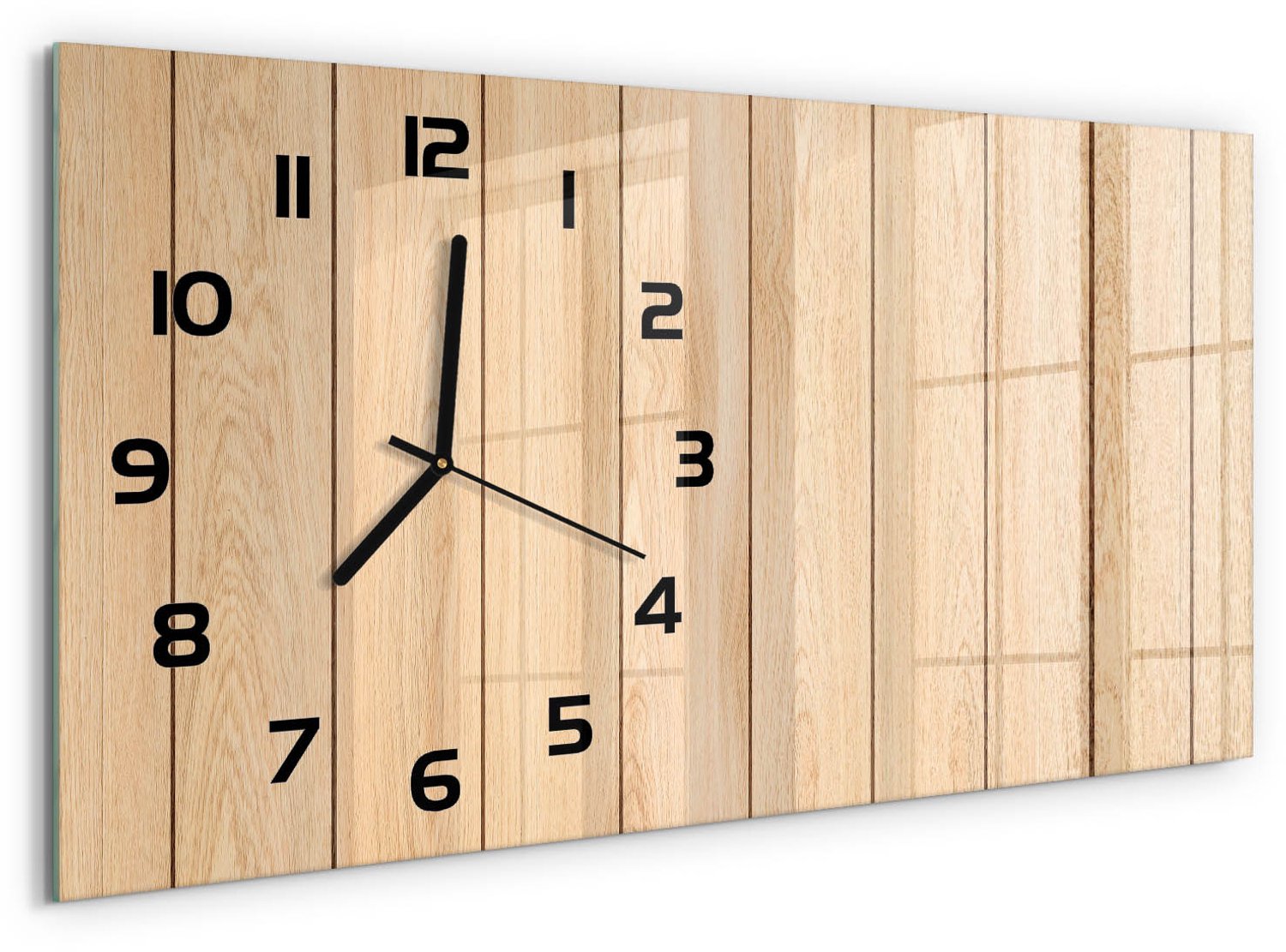 TULUP Wandklok - Houten achtergrond Klok Glas Met Opdruk - 60x30 cm - Beige Moderne Wandklok Glas - Zwarte handen - Rechthoekige Klok - Decoratieve Glazen Klok - Glazen Wandklok Design