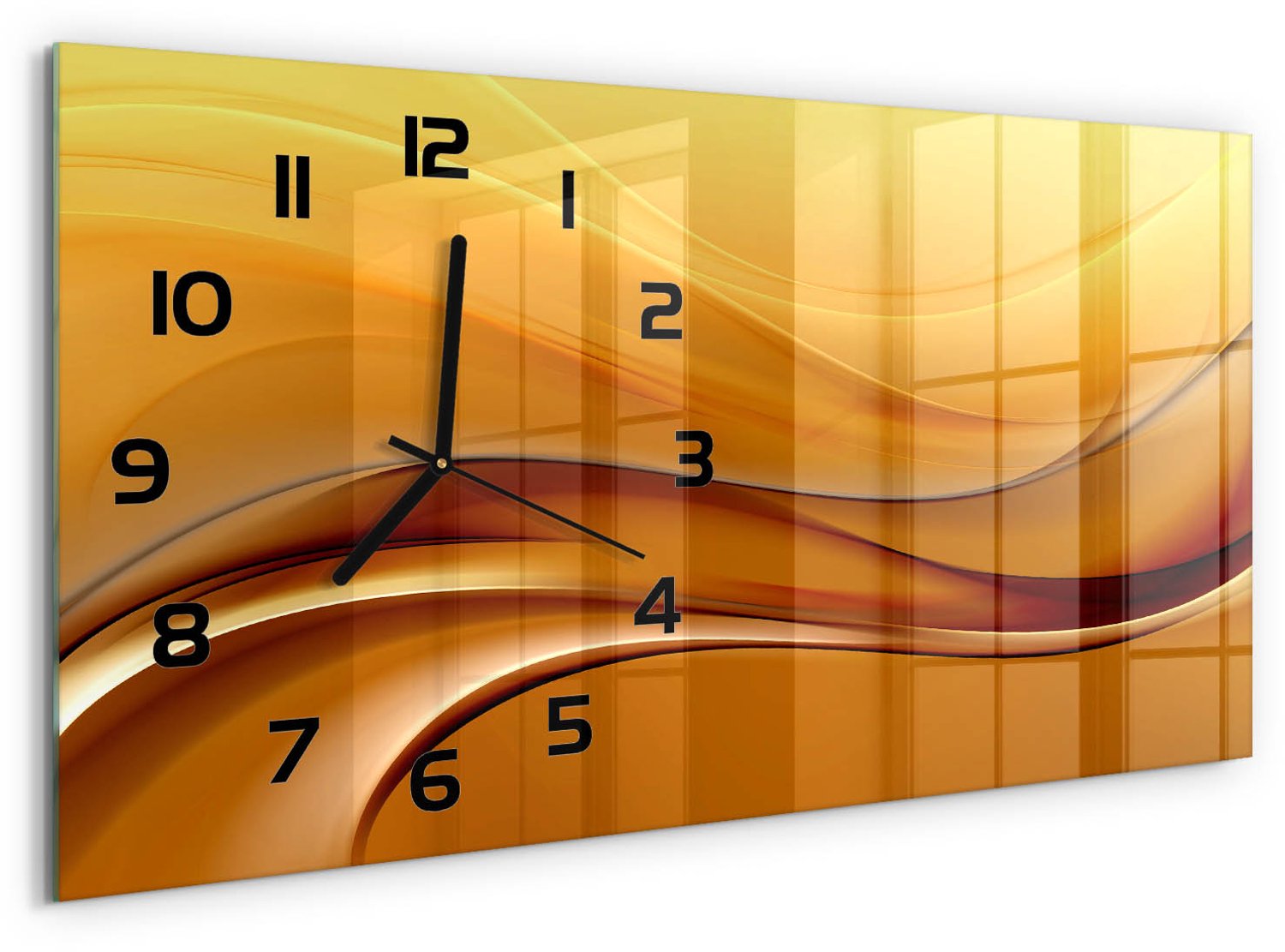 TULUP Wandklok - Golfabstractie Wandklok Glas Met Motief - 60x30 cm - Oranje Decoratieve Glazen Klok - Zwarte handen - Rechthoekige Klok - Gekleurde Glazen Klok - Glazen Klok Met Print