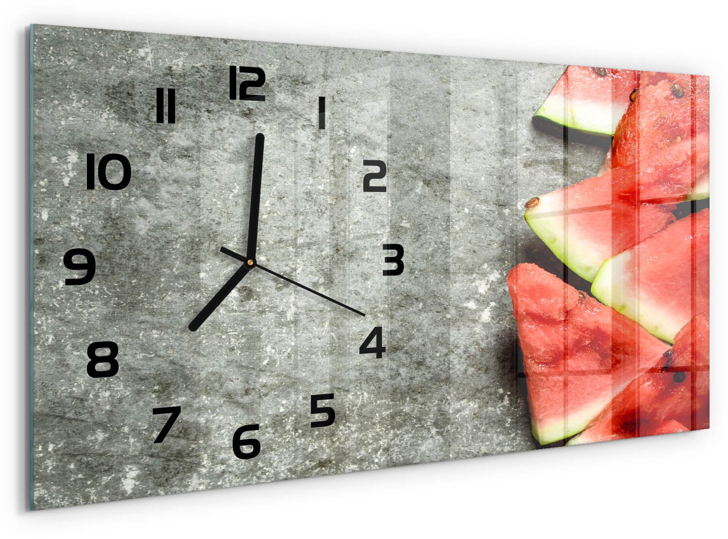 TULUP Wandklok - Gesneden watermeloen Wandklok Glas Met Motief - 60x30 cm - Rood Decoratieve Glazen Klok - Zwarte handen - Rechthoekige Klok - Gekleurde Glazen Klok - Glazen Klok Met Print