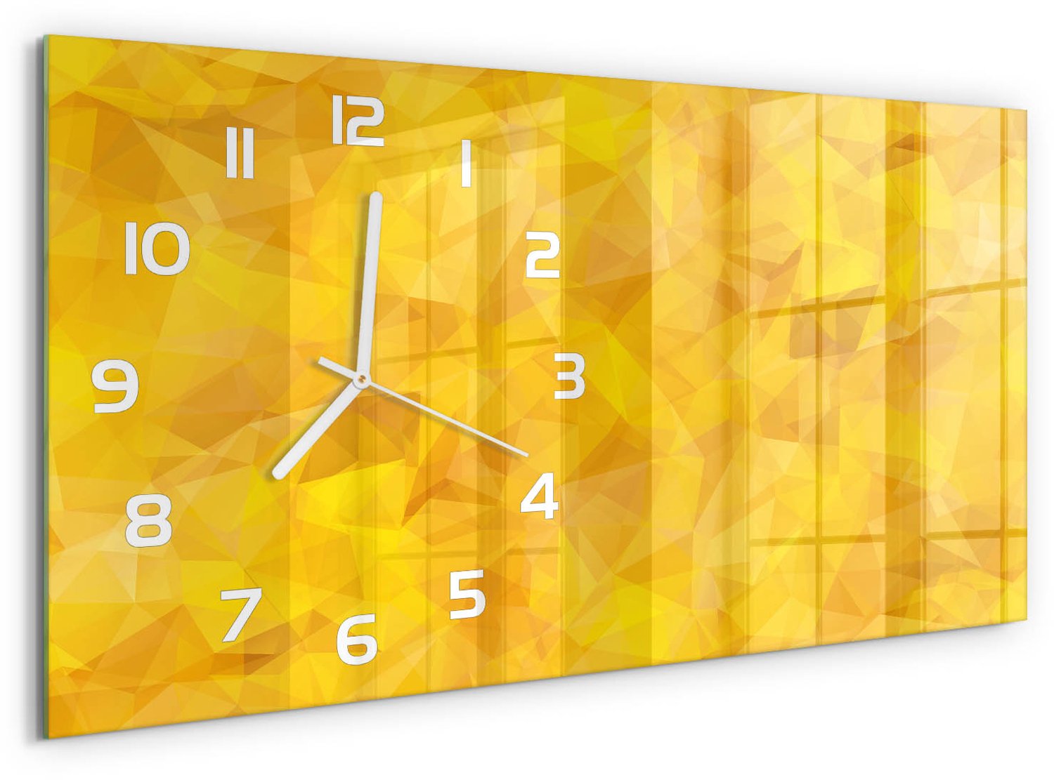 TULUP Wandklok - Driehoeken van abstractie Gekleurde Glazen Klok - 60x30 cm - Geel Glazen Klok Met Print - Witte handen - Rechthoekige Klok - Moderne Wandklok Glas - Wandklok Glas Decoratie