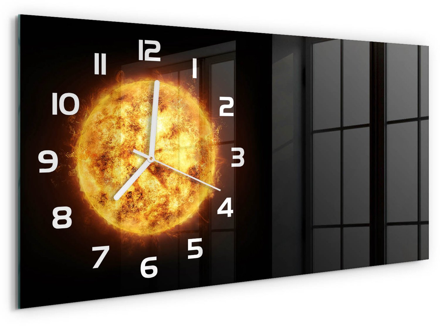 TULUP Wandklok - Zonnig Moderne Wandklok Glas - 60x30 cm - Oranje Wandklok Glas Decoratie - Witte handen - Rechthoekige Klok - Glazen Wandklok Design - Klok Glas Met Opdruk