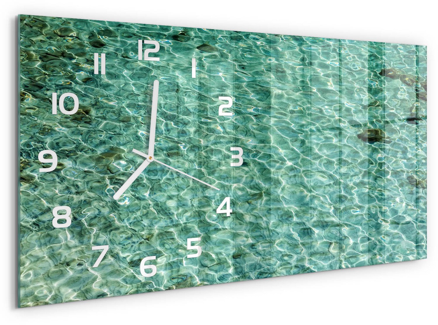 TULUP Wandklok - Transparant water Wandklok Glas Met Motief - 60x30 cm - Groente Decoratieve Glazen Klok - Witte handen - Rechthoekige Klok - Gekleurde Glazen Klok - Glazen Klok Met Print
