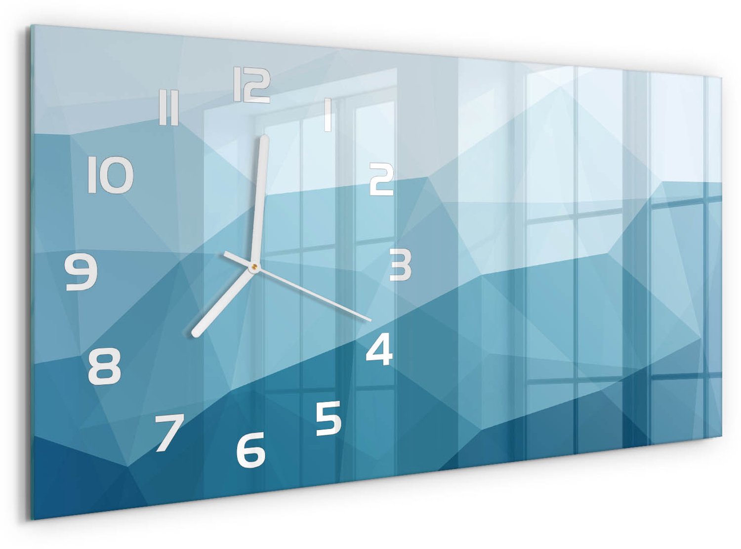 TULUP Wandklok - Abstracte achtergrond Klok Glas Met Opdruk - 60x30 cm - Blauw Moderne Wandklok Glas - Witte handen - Rechthoekige Klok - Decoratieve Glazen Klok - Glazen Wandklok Design