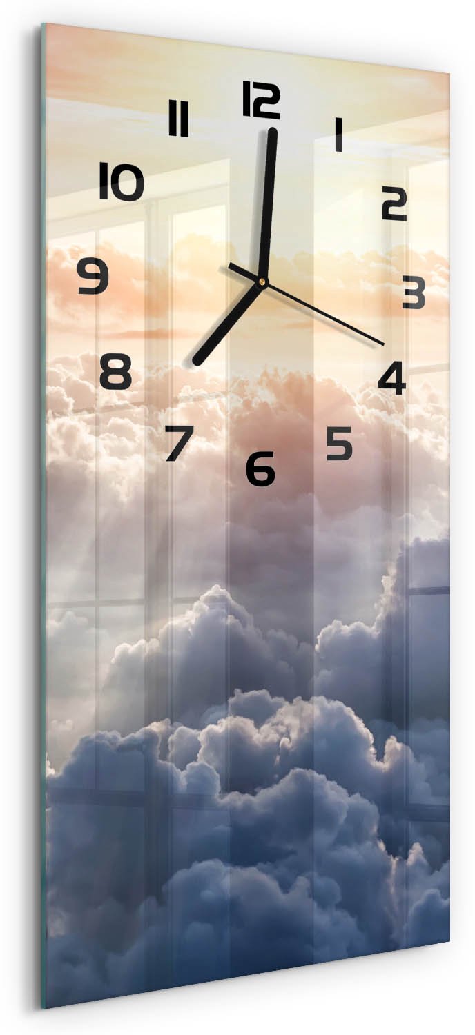 Tulup Wandklok - Wolken gezien vanuit vogelperspectief Decoratieve Glazen Klok - 30x60 cm - Geel Glazen Wandklok Design - Zwarte handen - Rechthoekige Klok - Glazen Klok Met Print - Wandklok Glas Met Motief