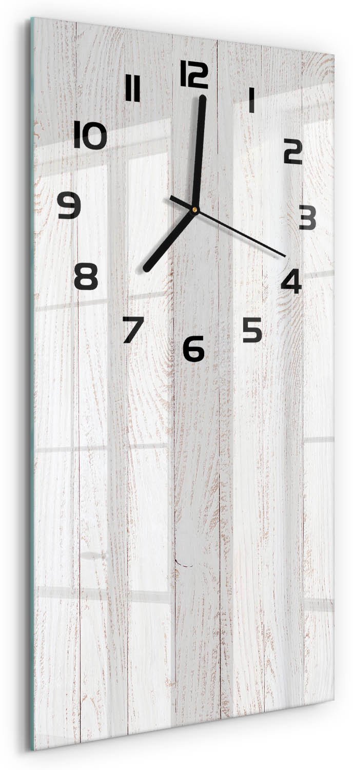 Tulup Wandklok - Houten achtergrond Moderne Wandklok Glas - 30x60 cm - Wit Wandklok Glas Decoratie - Zwarte handen - Rechthoekige Klok - Glazen Wandklok Design - Klok Glas Met Opdruk