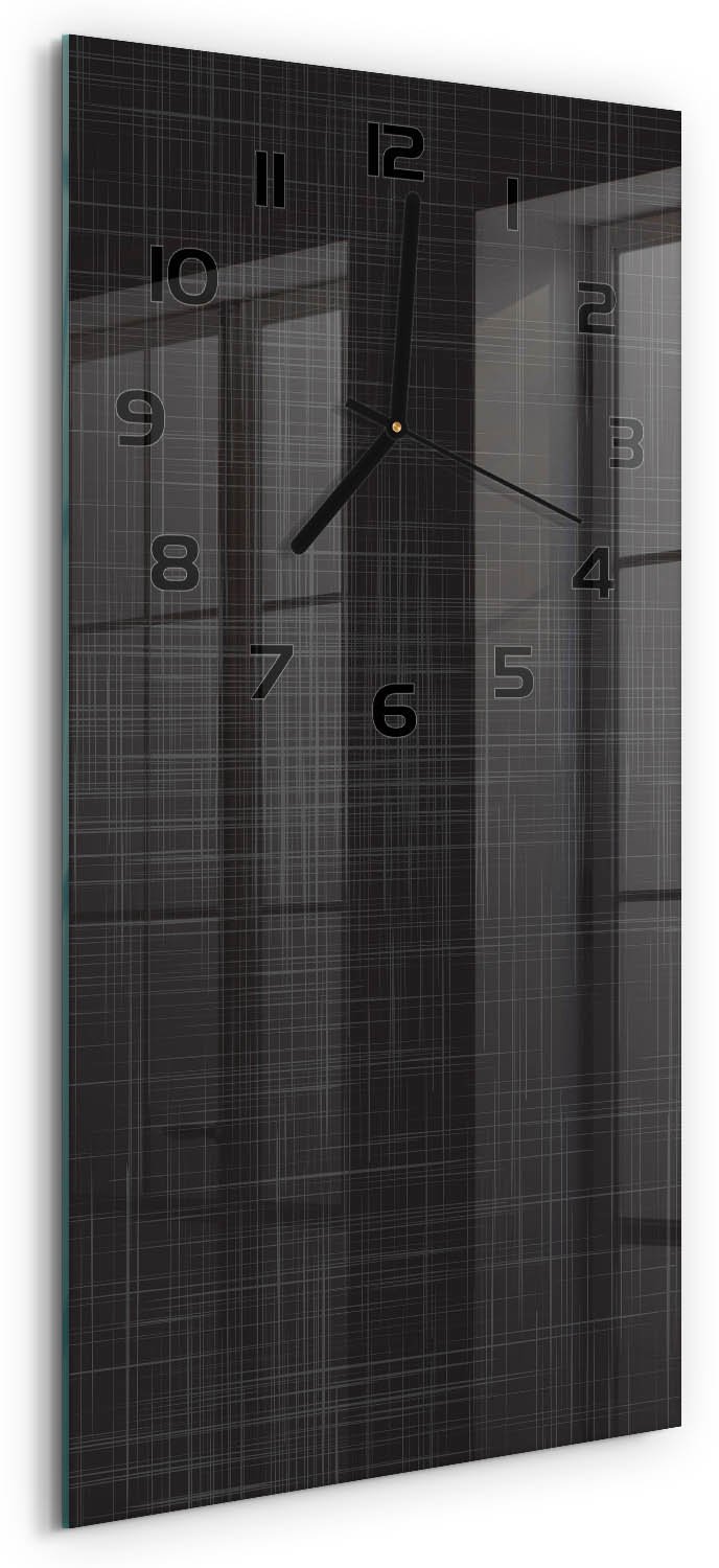 Tulup Wandklok - Linnentextuur Moderne Wandklok Glas - 30x60 cm - Zwart Wandklok Glas Decoratie - Zwarte handen - Rechthoekige Klok - Glazen Wandklok Design - Klok Glas Met Opdruk