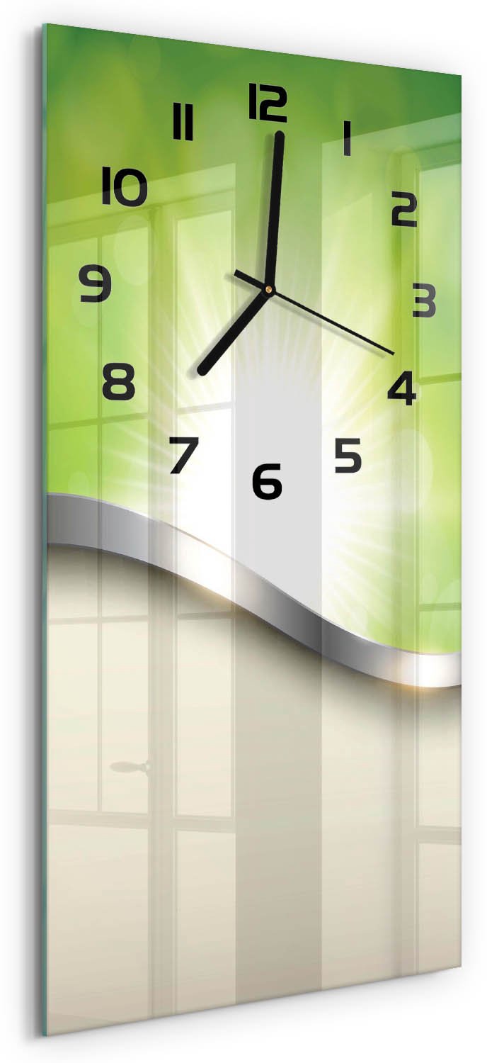 Tulup Wandklok - Groene abstractie Gekleurde Glazen Klok - 30x60 cm - Groente Glazen Klok Met Print - Zwarte handen - Rechthoekige Klok - Moderne Wandklok Glas - Wandklok Glas Decoratie
