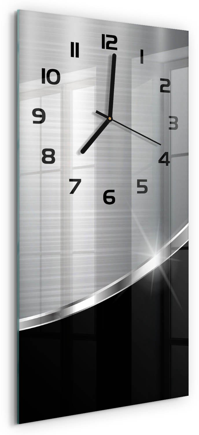 Tulup Wandklok - Metaalabstractie Moderne Wandklok Glas - 30x60 cm - Zilver Wandklok Glas Decoratie - Zwarte handen - Rechthoekige Klok - Glazen Wandklok Design - Klok Glas Met Opdruk