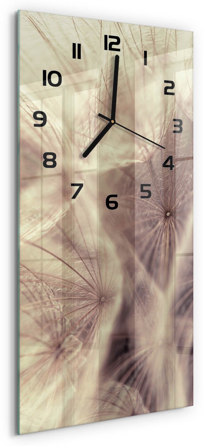 Tulup Wandklok - Paardebloem Wandklok Glas Decoratie - 30x60 cm - Grijs Gekleurde Glazen Klok - Zwarte handen - Rechthoekige Klok - Klok Glas Met Opdruk - Moderne Wandklok Glas