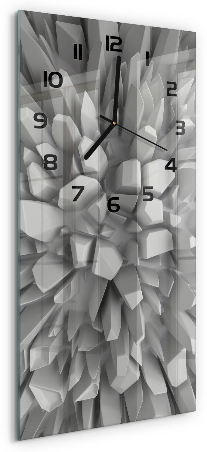 Tulup Wandklok - 3D-abstractie Klok Glas Met Opdruk - 30x60 cm - Grijs Moderne Wandklok Glas - Zwarte handen - Rechthoekige Klok - Decoratieve Glazen Klok - Glazen Wandklok Design