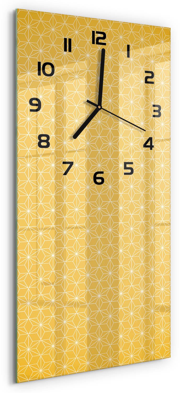 Tulup Wandklok - Sterren Klok Glas Met Opdruk - 30x60 cm - Geel Moderne Wandklok Glas - Zwarte handen - Rechthoekige Klok - Decoratieve Glazen Klok - Glazen Wandklok Design