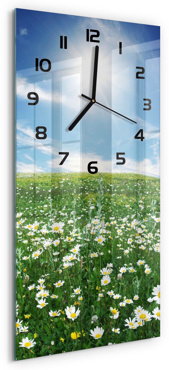 Tulup Wandklok - Wei Glazen Klok Met Print - 30x60 cm - Groente Wandklok Glas Met Motief - Zwarte handen - Rechthoekige Klok - Wandklok Glas Decoratie - Gekleurde Glazen Klok