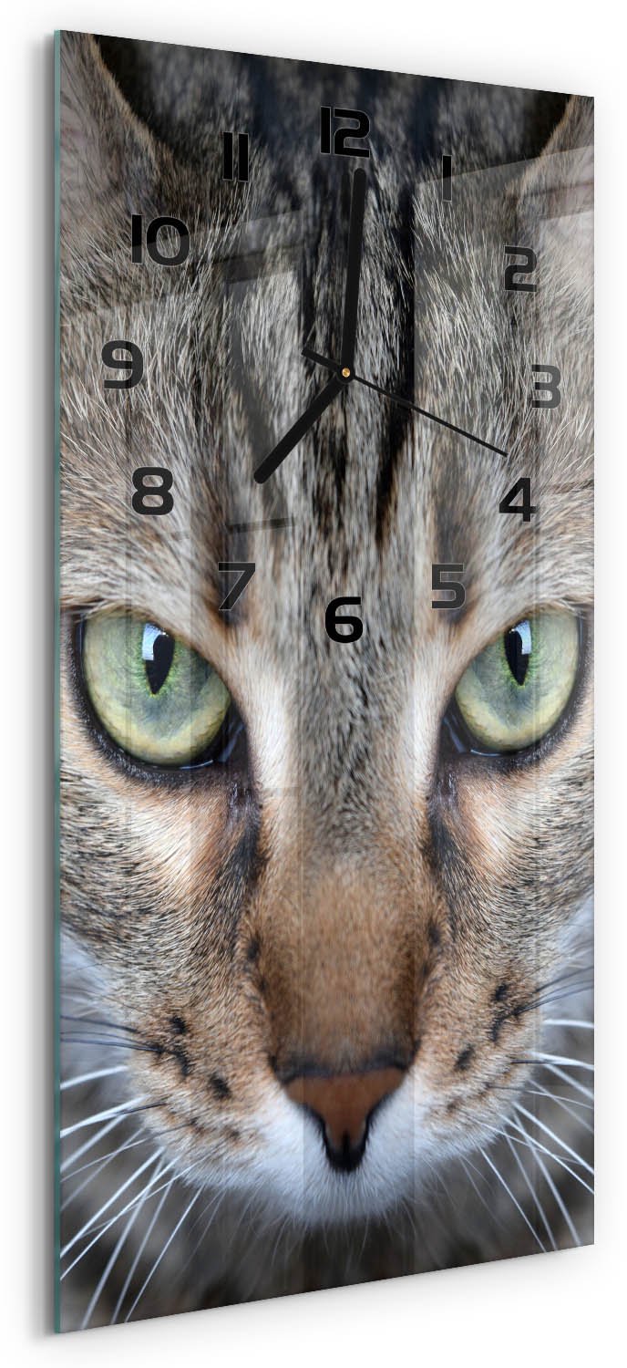Tulup Wandklok - Kattenogen Wandklok Glas Decoratie - 30x60 cm - Bruin Gekleurde Glazen Klok - Zwarte handen - Rechthoekige Klok - Klok Glas Met Opdruk - Moderne Wandklok Glas