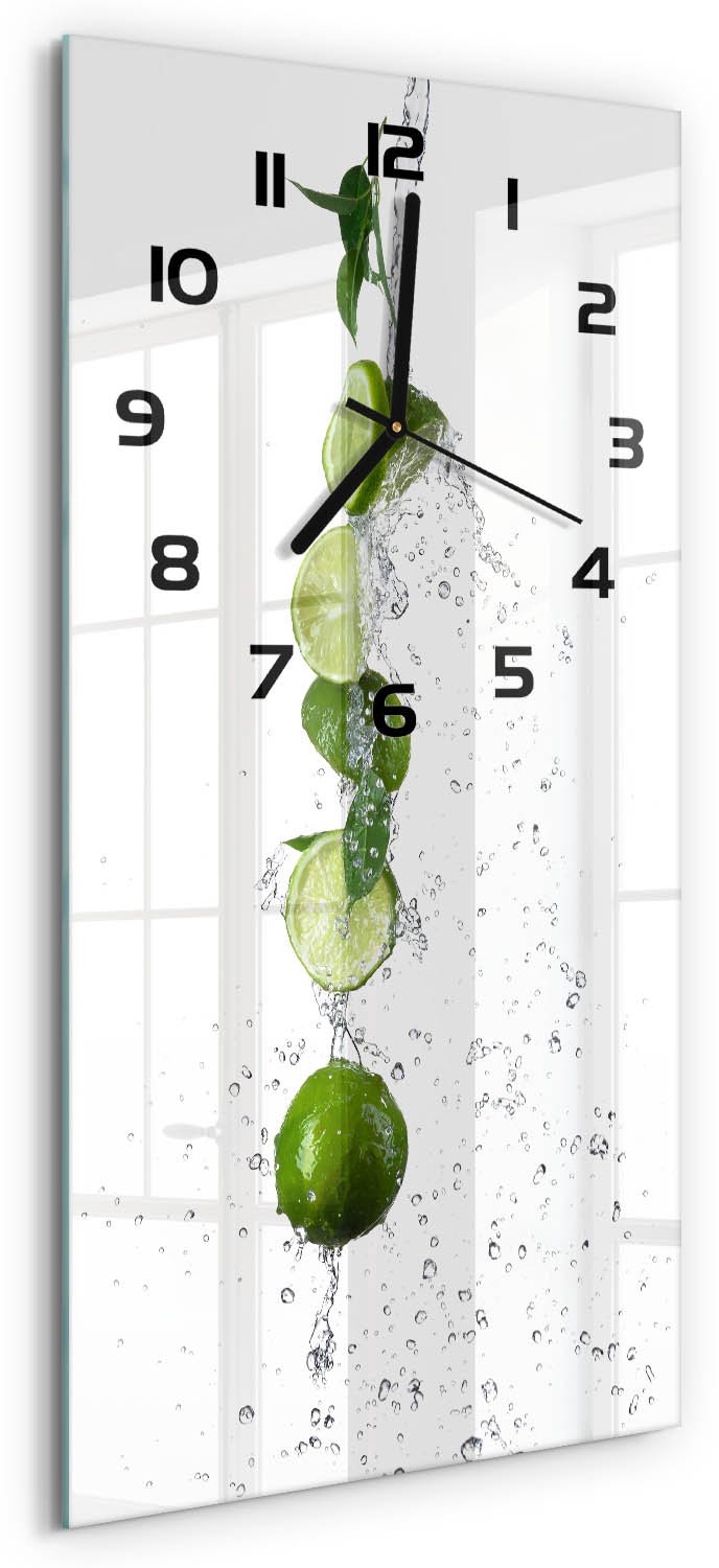 Tulup Wandklok - Kalk en water Moderne Wandklok Glas - 30x60 cm - Groente Wandklok Glas Decoratie - Zwarte handen - Rechthoekige Klok - Glazen Wandklok Design - Klok Glas Met Opdruk