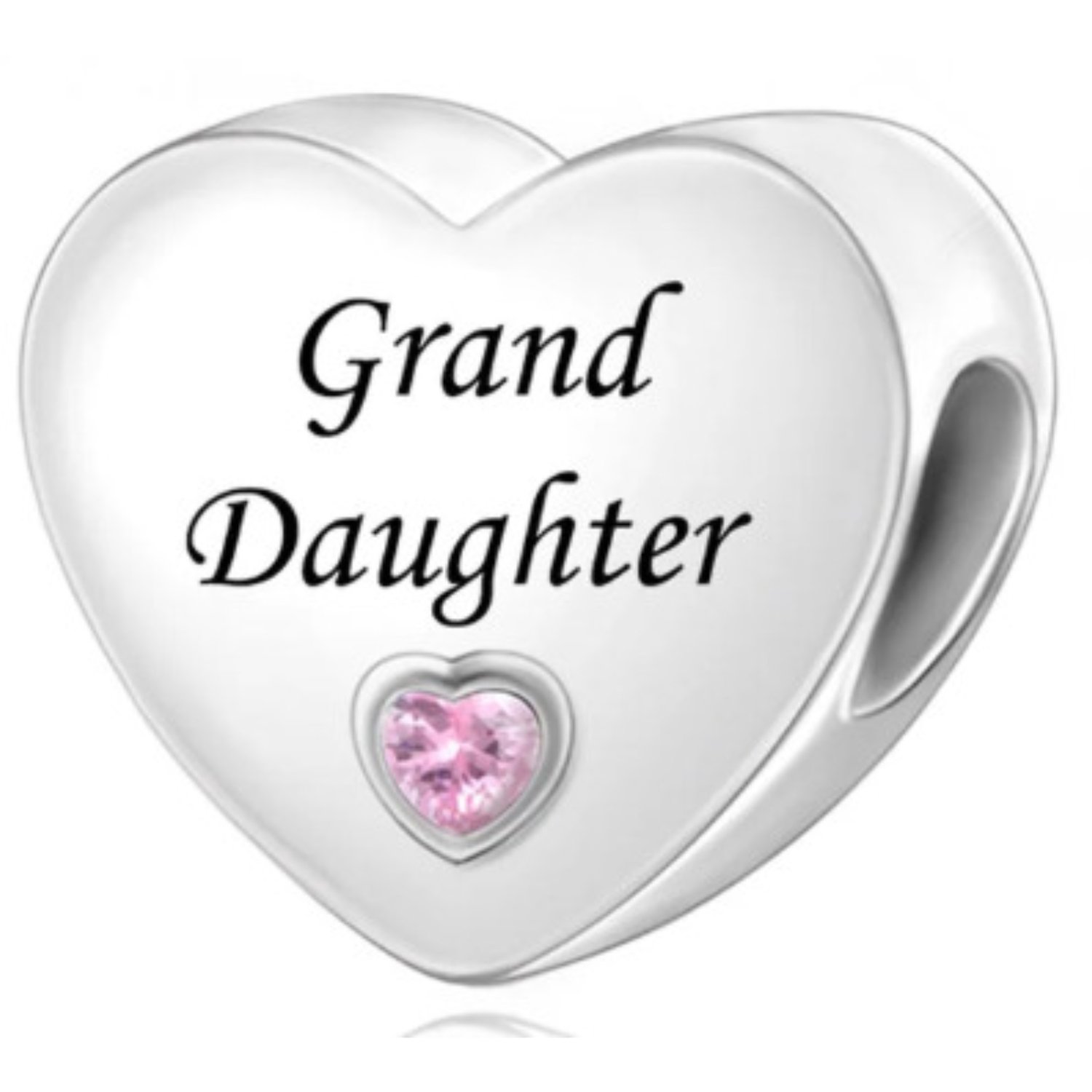 Fler® | Bedel | Past op populaire bedelarmbanden (standaard - 3mm) | Kleindochter Hart Bedel – Granddaughter – Familie – Liefde | Bedel Charm | 925 sterling zilver | Roze zirkonia | Valentijnsdag Cadeau | Sinterklaas kado | Kerstcadeau | Verjaardag