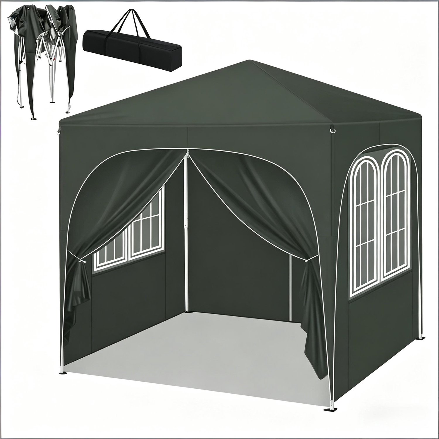 Opvouwbare partytent 2x2 meter - Pop-up paviljoen met vier afneembare zijwanden - Verstelbare hoogte - Metalen frame - Grijs
