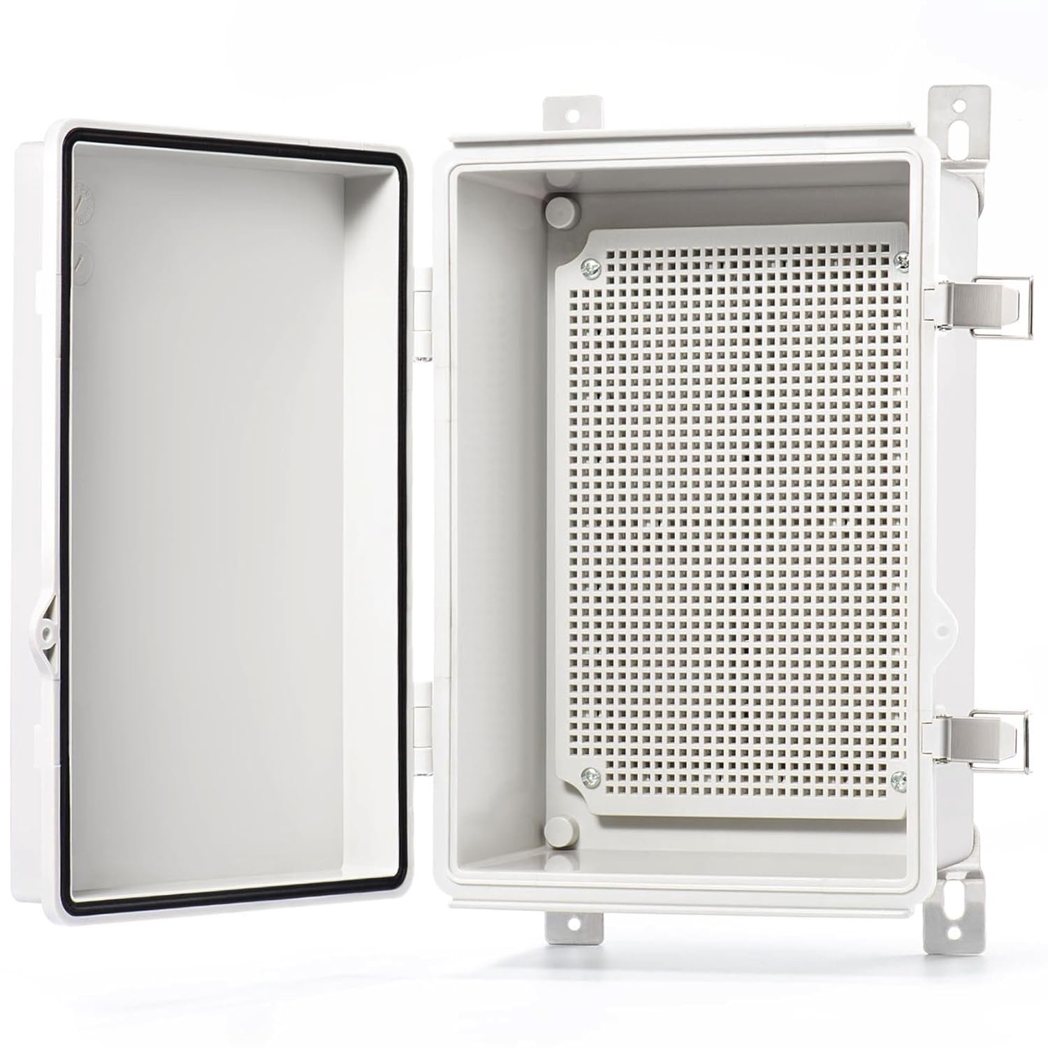 Waterdichte aansluitdoos geschikt voor buiten, 28,4 x 19,6 x 13 cm, grijs scharnierend deksel, IP67-beschermingsklasse geschikt voor buitengebruik, ABS-behuizing, doe-het-zelf-projectdoos geschikt voor montageplaat.