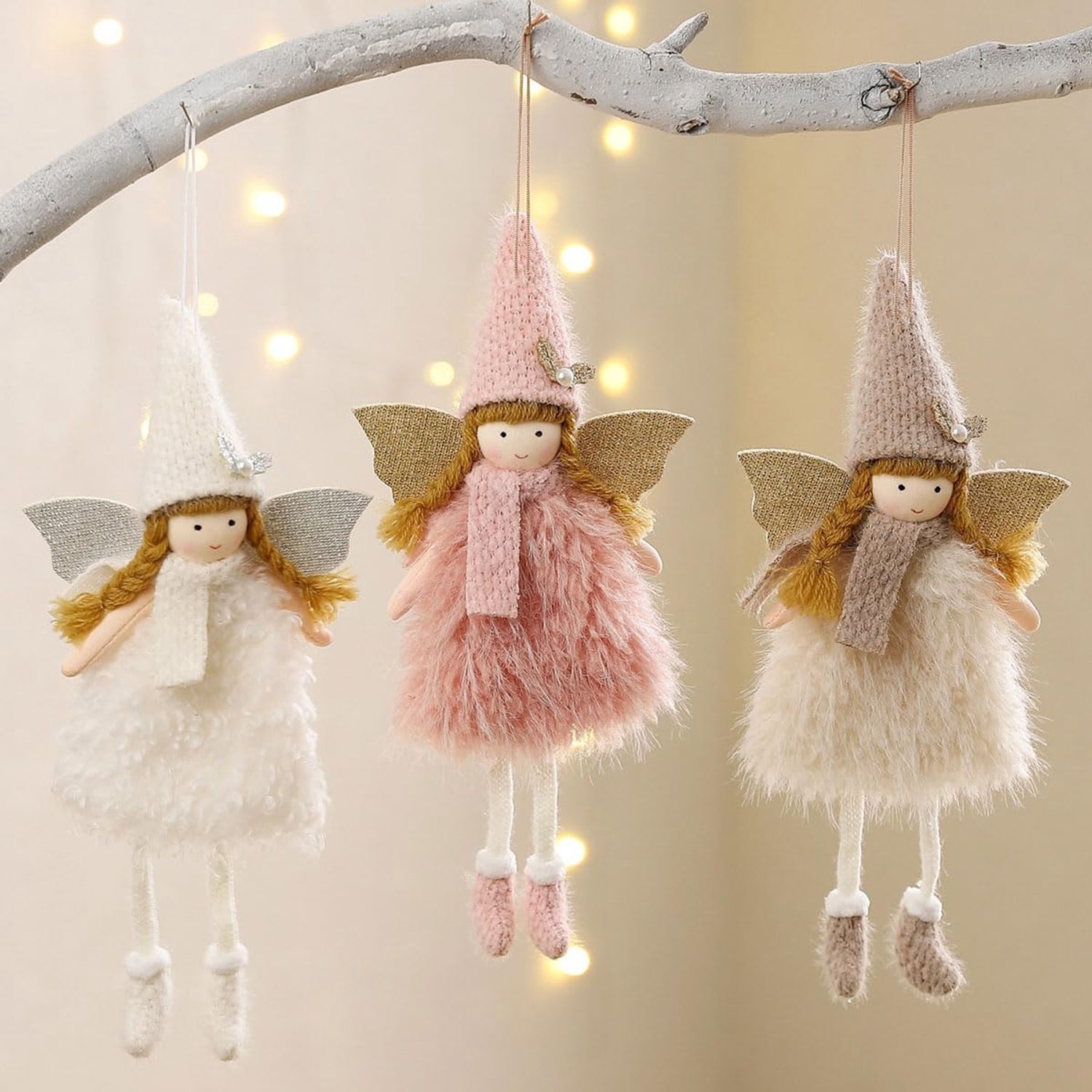 Set van 3 hangende fee-ornamenten, kerstengel-popornamenten, pluchen hangers, decoratie voor de lenteboom – geschikt als cadeau voor bruiloft, Valentijnsdag of verjaardag en als feestelijke huisdecoratie.