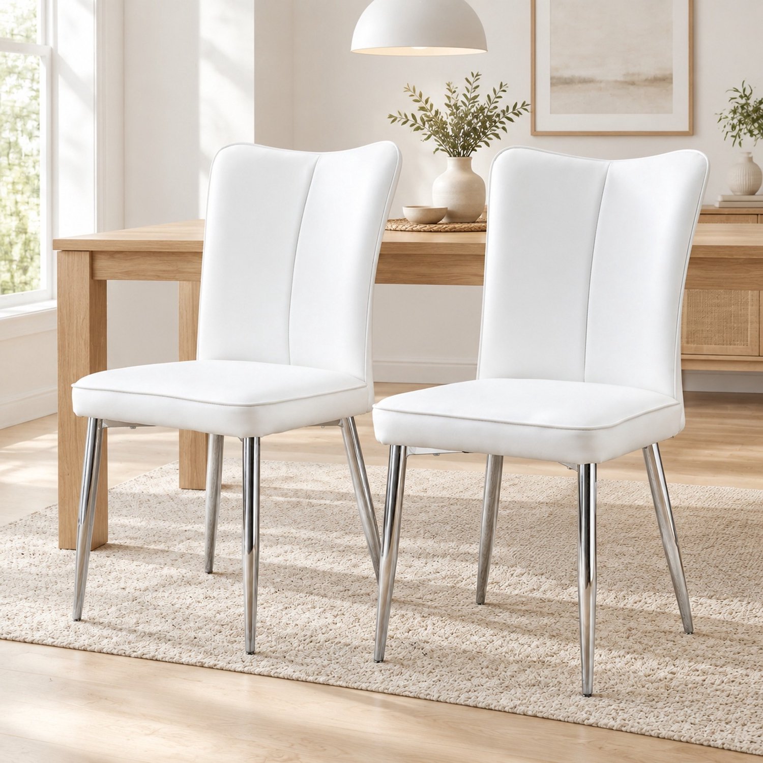 CHICFURN Eetkamerstoel - Set van 2 - PU - Metalen poten - Wit