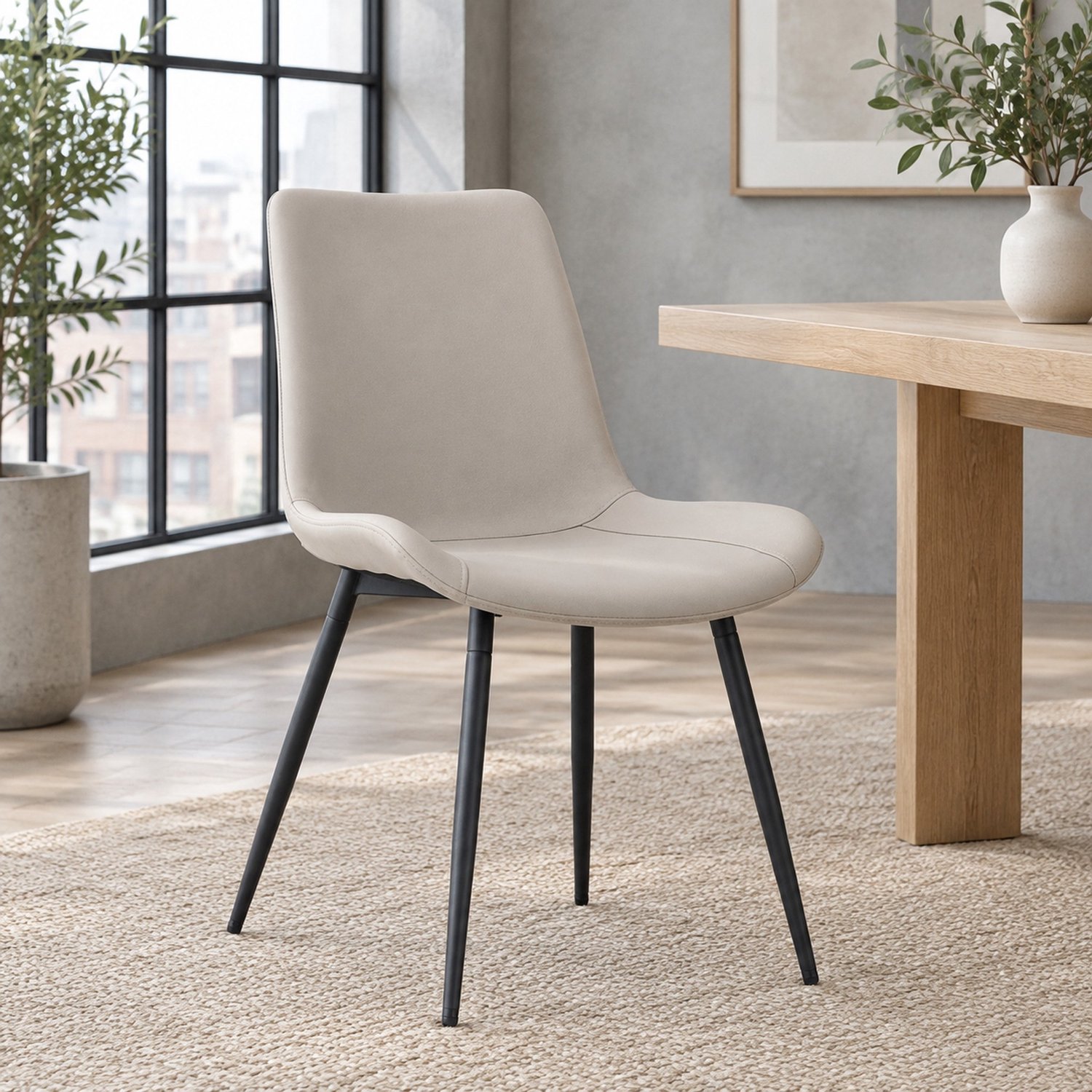 CHICFURN Eetkamerstoel - Set van 4 - Kunstleer - Metalen onderstel - Grijs