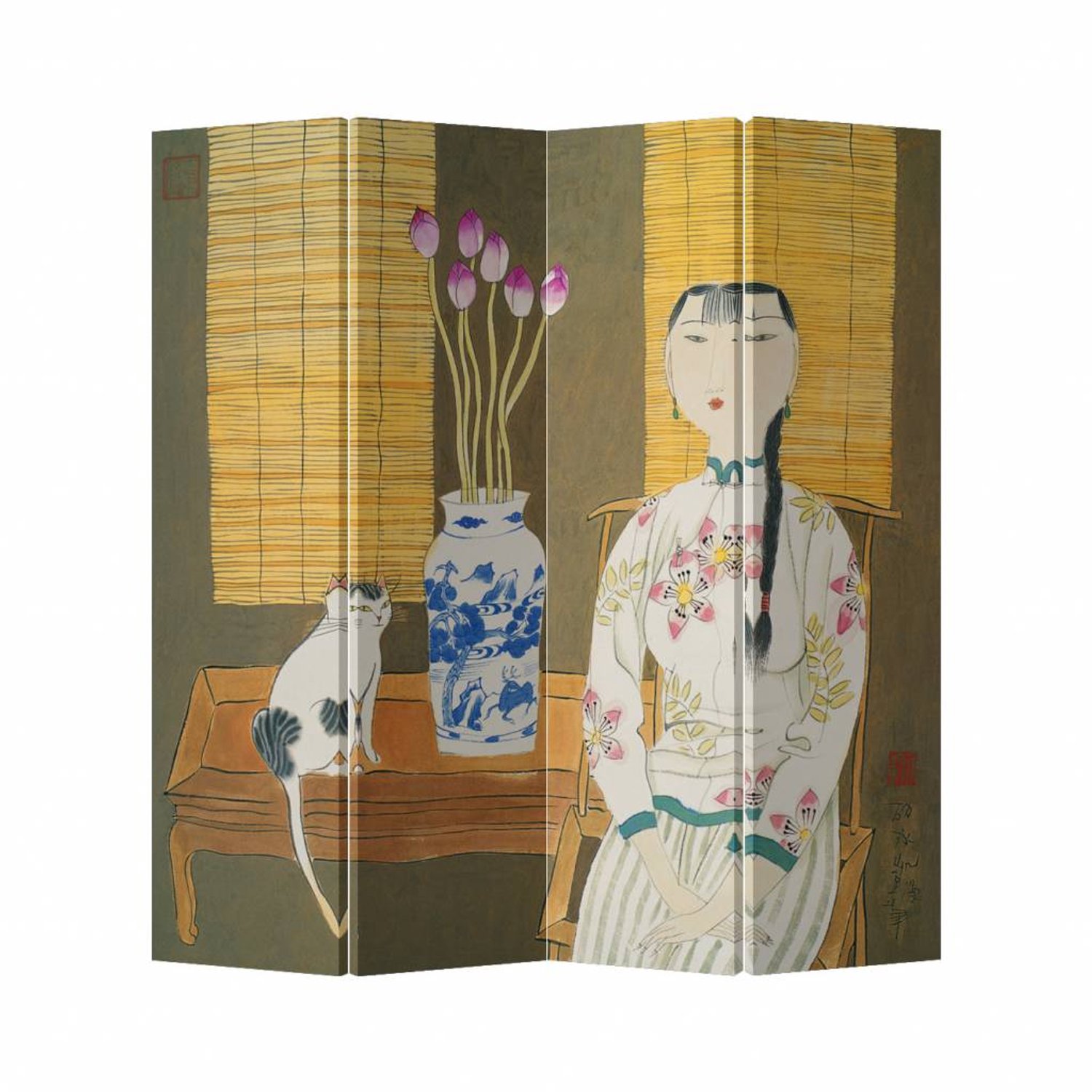 Fine Asianliving Kamerscherm Scheidingswand Canvas Dubbelzijdig multi