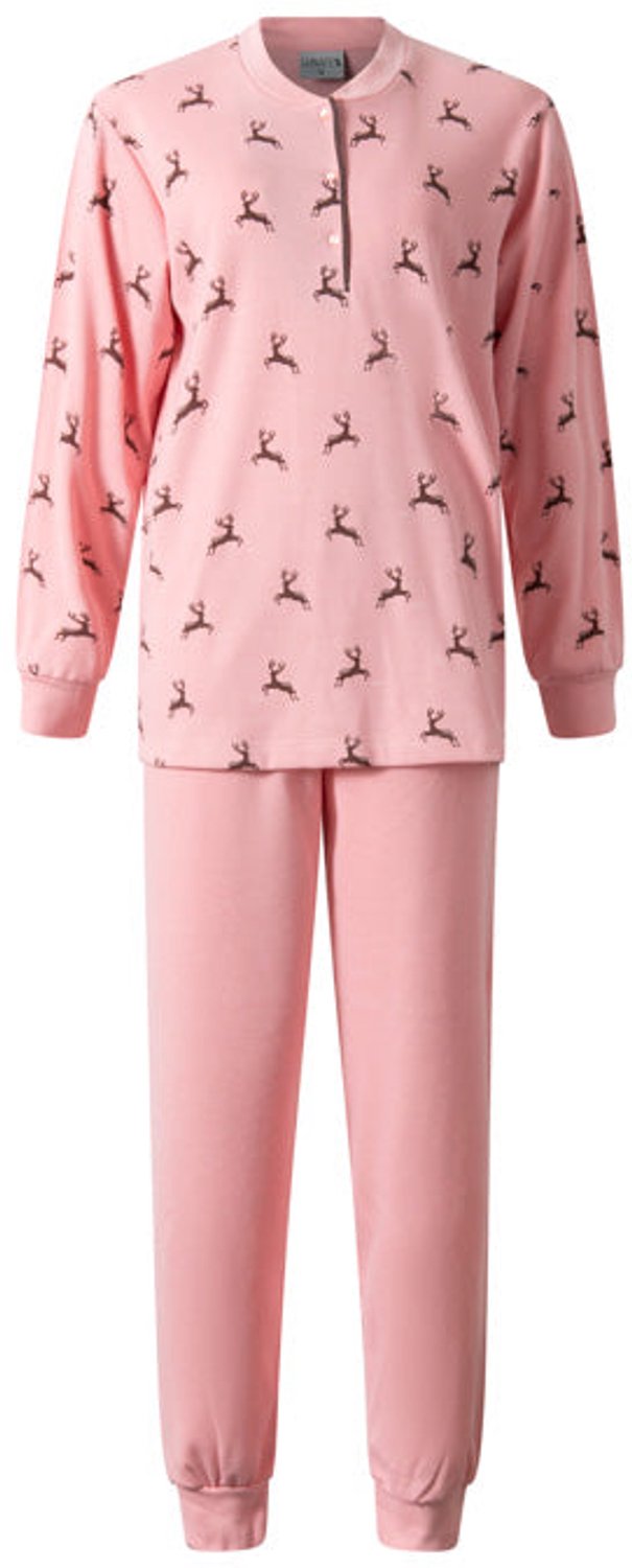 Lunatex warme dames pyjama 124286 - aangeruwd interlock - roze