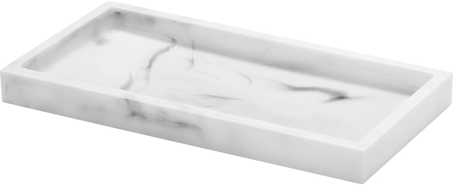 Badkamerplank voor op het aanrecht - Compact formaat - Voor cosmetica en accessoires - Marmerwit